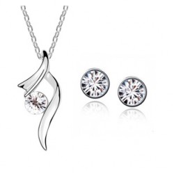 Platinum plated white CZ diamonds delicate plant pendant with earrings